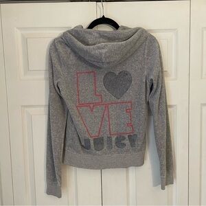 Juicy Couture Y2K Velour Velvet Grey Hooded Zip Up Sweater Jacket Medium